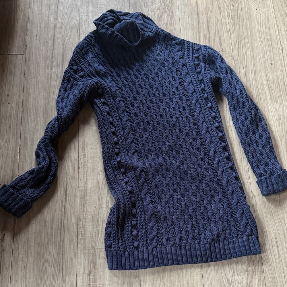Anthropologie Navy Cable-Knit Turtleneck Sweater Dress